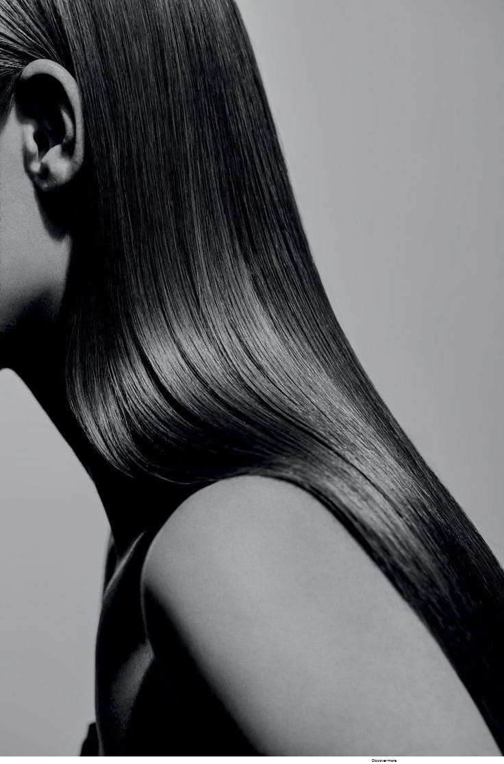 Long, glossy straight hair in black and white